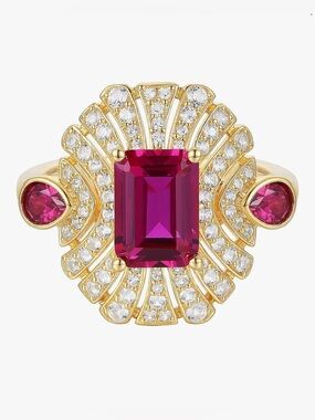 Gorgeous Antiqued 18KT Gold vermeil Ruby Sapphire cocktail Ring Size 8
